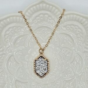 Gold Tone Silver Druzy Stone Necklace